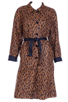 1990s Vintage Nina Ricci Leopard Print Reversible Coat With Belt