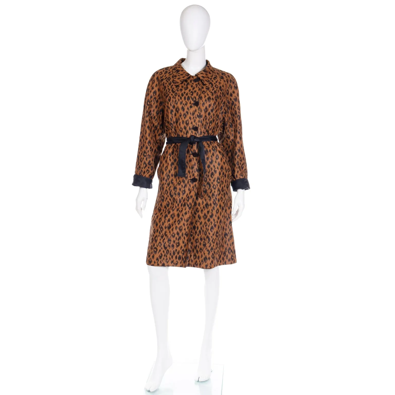 1990s Vintage Nina Ricci Leopard Print Reversible Coat With Belt