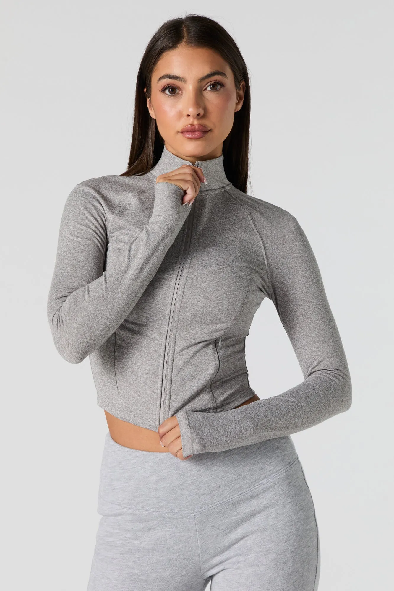 Active Mock Zip-Up Long Sleeve Top