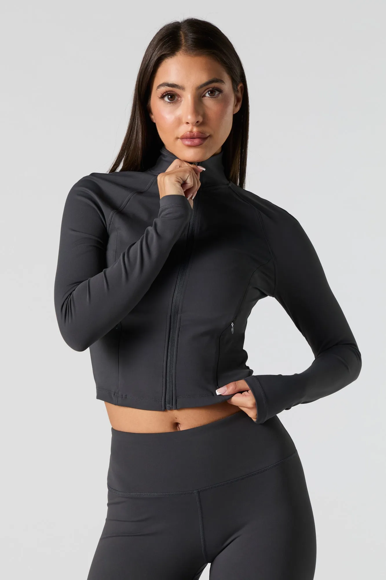 Active Mock Zip-Up Long Sleeve Top