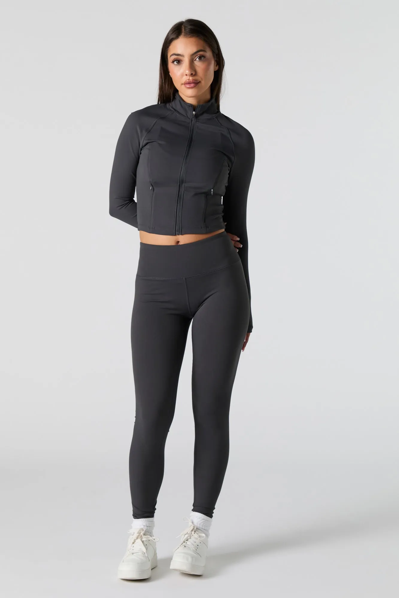 Active Mock Zip-Up Long Sleeve Top