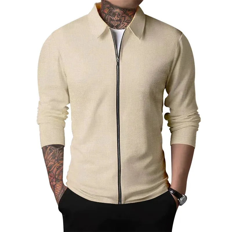 Autum Men's Solid Color Sweatshirt Oversized Lapel Jacket Warm Coat Sport Turn-down Collar Tops