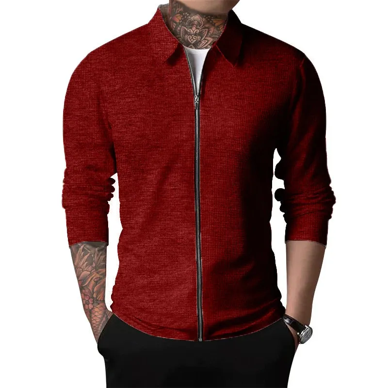 Autum Men's Solid Color Sweatshirt Oversized Lapel Jacket Warm Coat Sport Turn-down Collar Tops