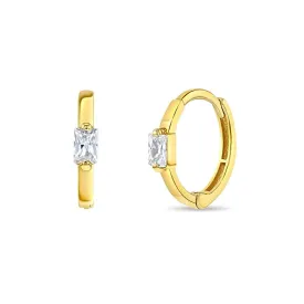 Baguette Cut CZ Huggie 9mm Hoop 14k Gold Plated Baby Children Screw Back Earrings