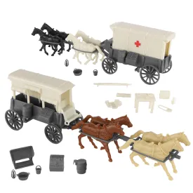 BMC CTS American Civil War Ambulance Wagons - Gray Square Top Horse Cart Playset