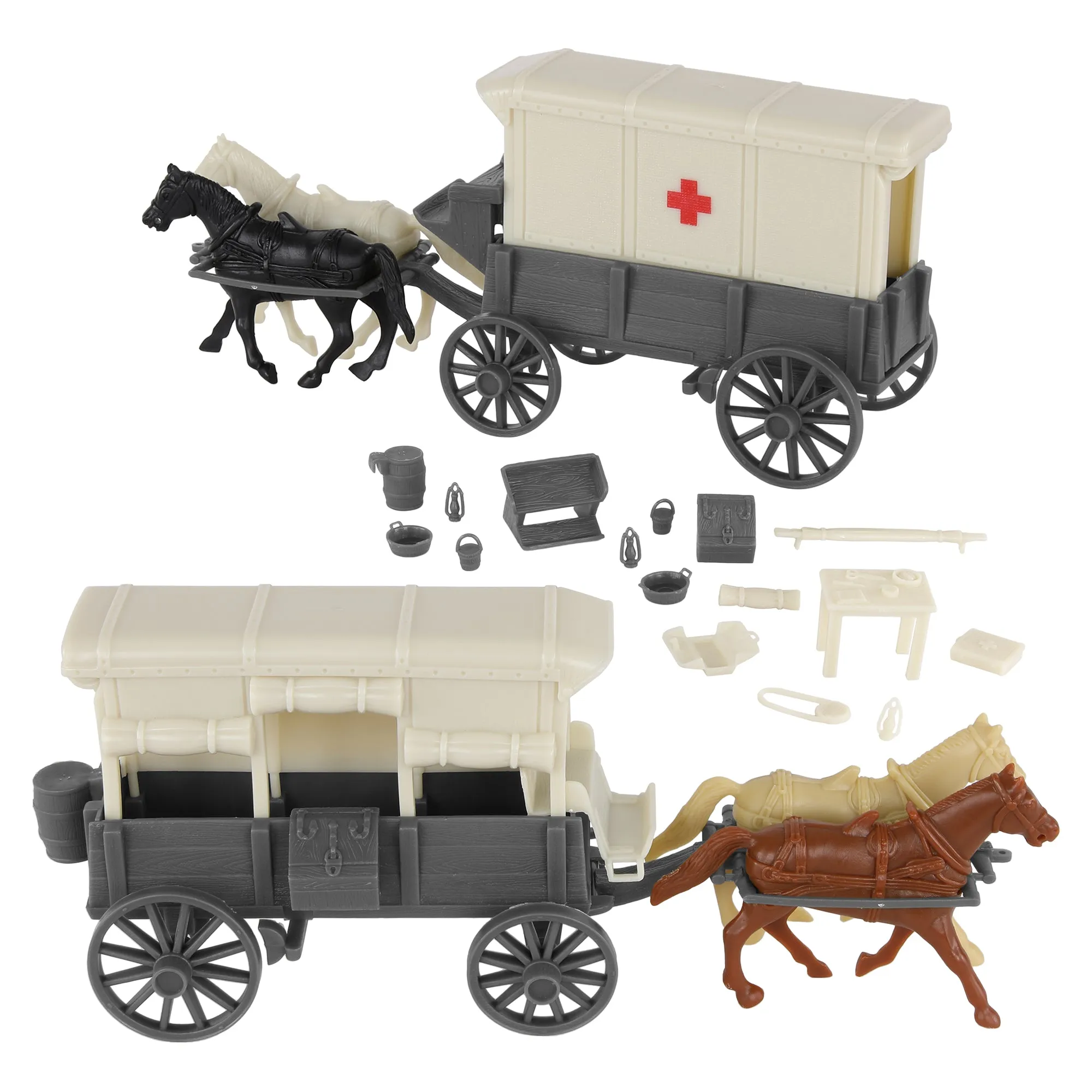 BMC CTS American Civil War Ambulance Wagons - Gray Square Top Horse Cart Playset