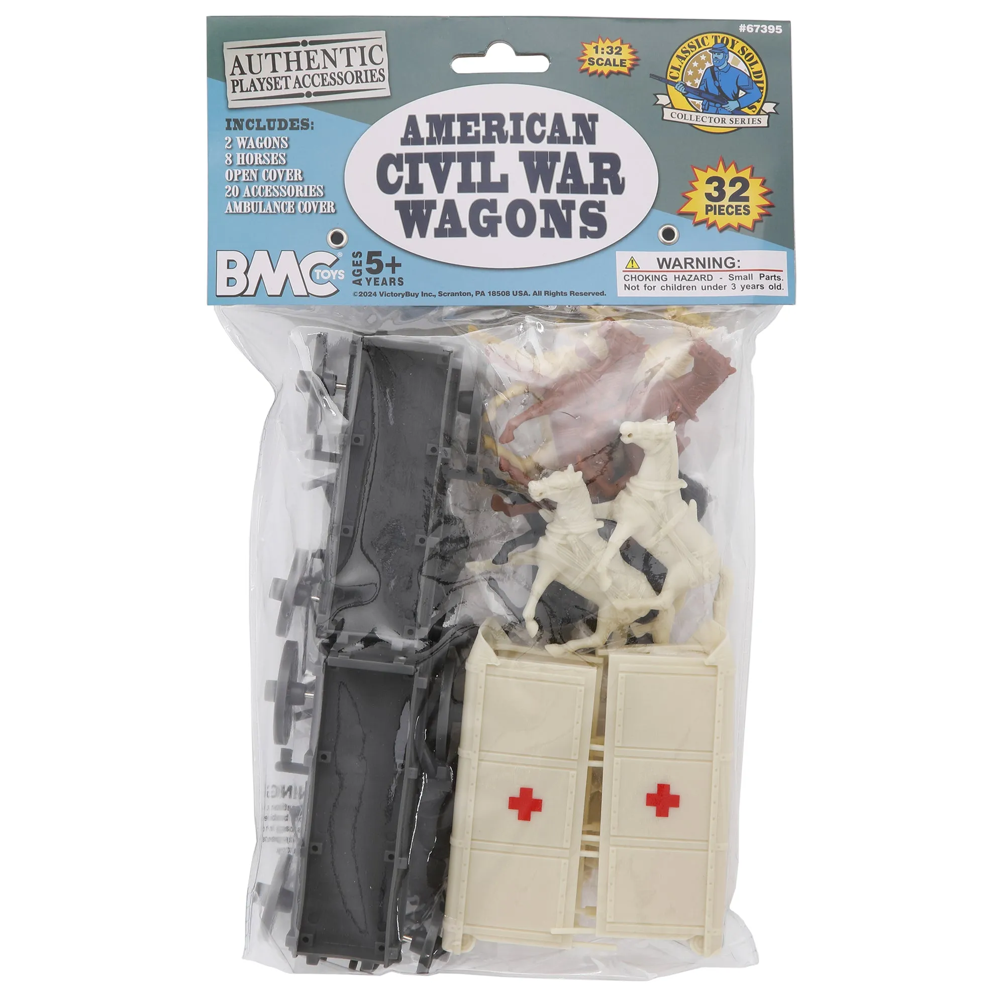 BMC CTS American Civil War Ambulance Wagons - Gray Square Top Horse Cart Playset