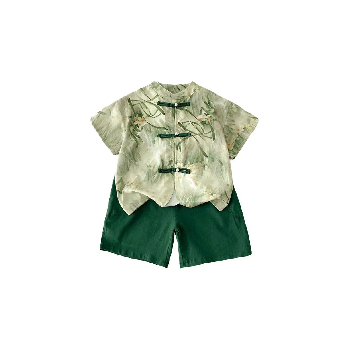 Boys' Traditional Bamboo Green Two-Piece Outfit