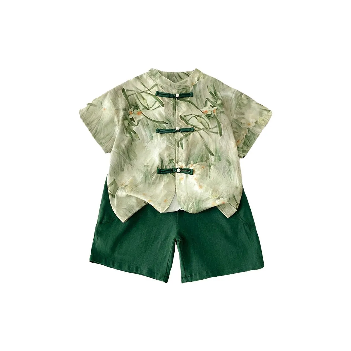 Boys' Traditional Bamboo Green Two-Piece Outfit