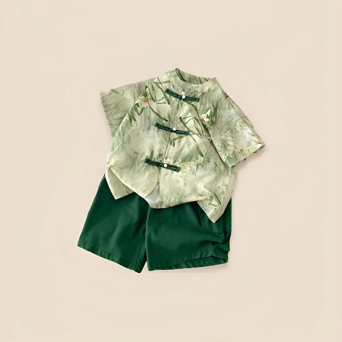 Boys' Traditional Bamboo Green Two-Piece Outfit