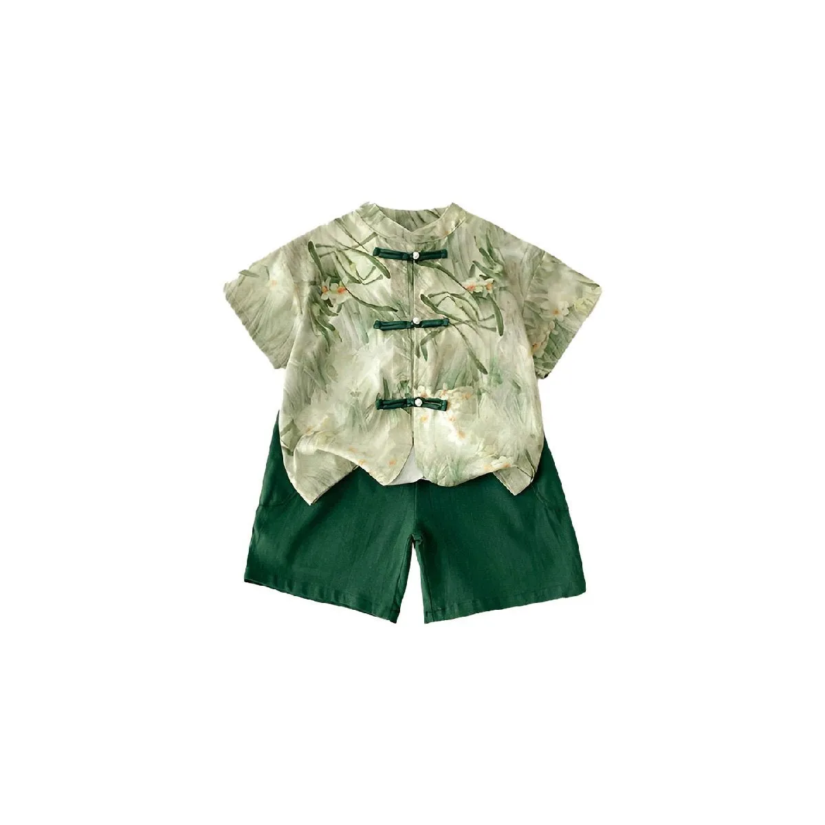 Boys' Traditional Bamboo Green Two-Piece Outfit