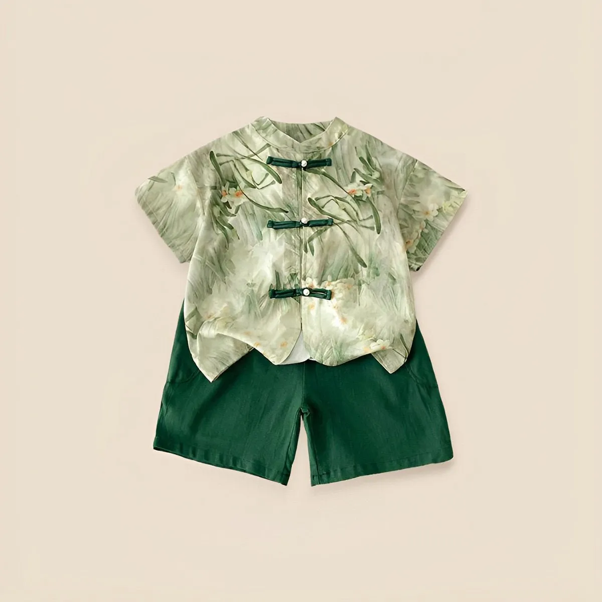 Boys' Traditional Bamboo Green Two-Piece Outfit