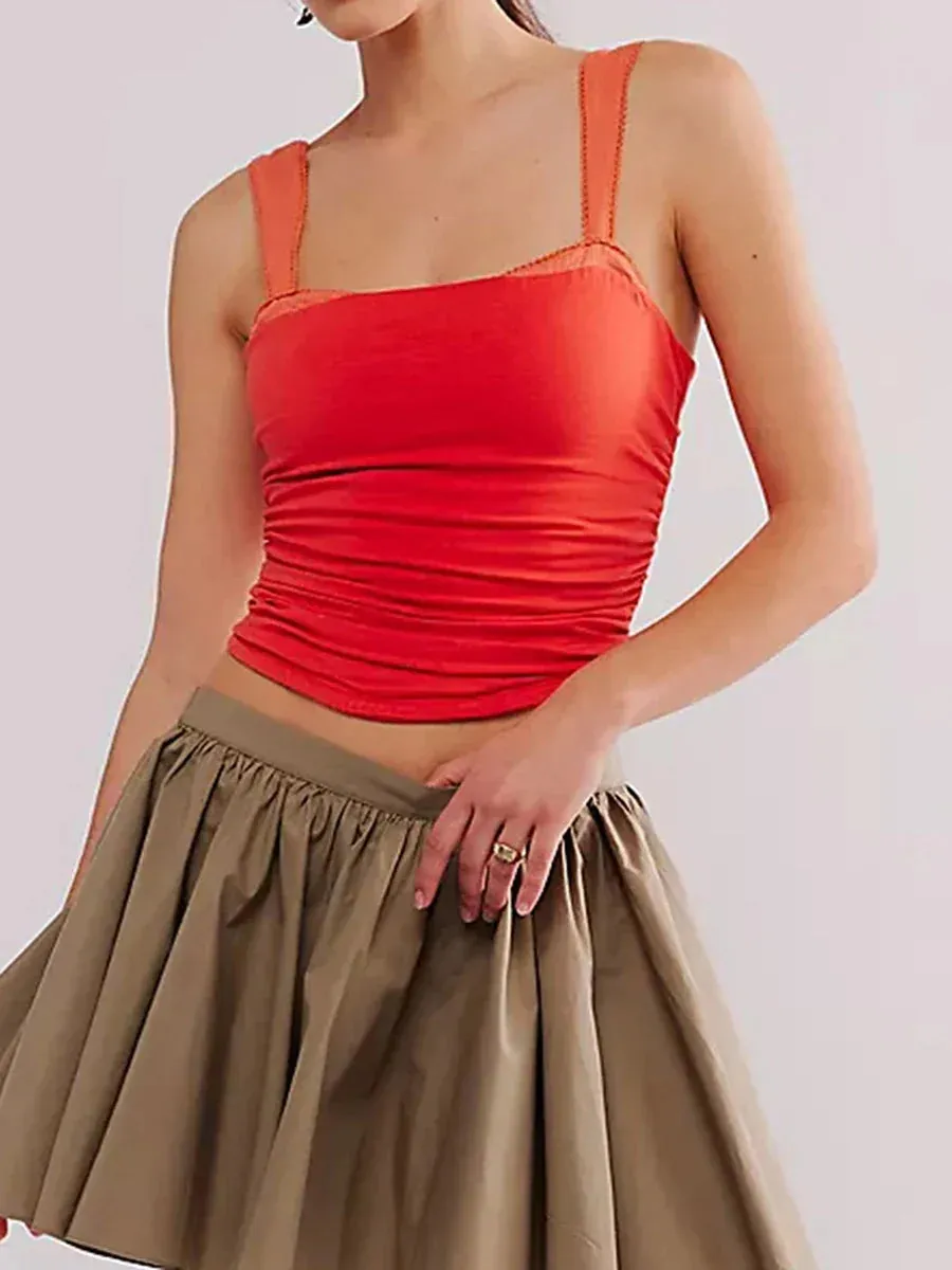 Contrast Color Low Cut Ruched Vest Streetwear Crop Summer Top