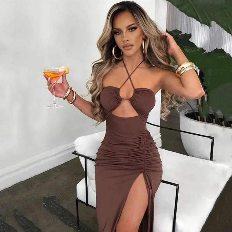 Delsa Strappy Midi Slit Dress