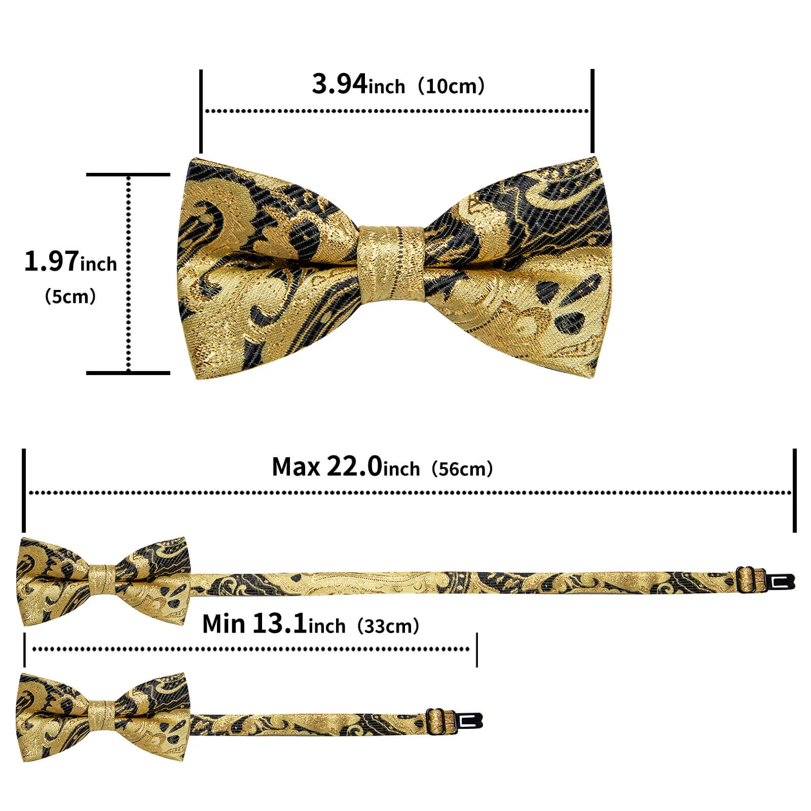 DiBanGu Kids Bow Tie Golden Black Floral Silk Pre-Bow Tie Hanky Set