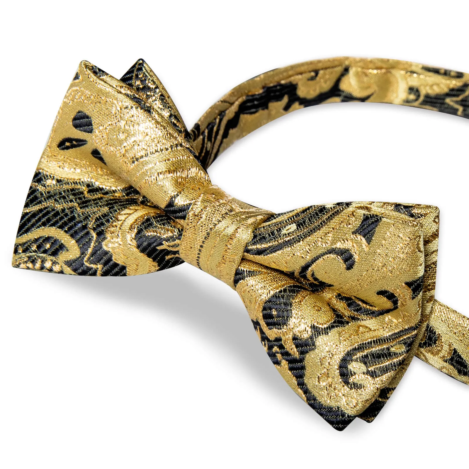 DiBanGu Kids Bow Tie Golden Black Floral Silk Pre-Bow Tie Hanky Set