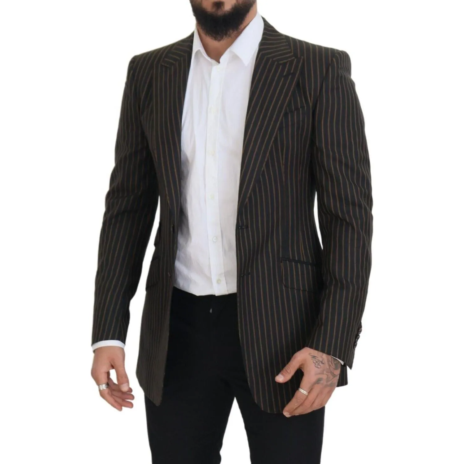 Dolce & Gabbana Elegant Striped Wool Blend Slim Blazer