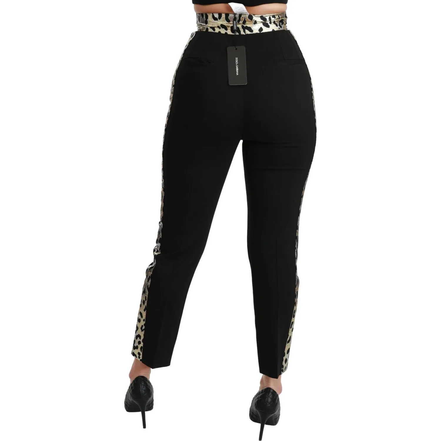 Dolce & Gabbana Gold Leopard Jacquard High Waist Pants