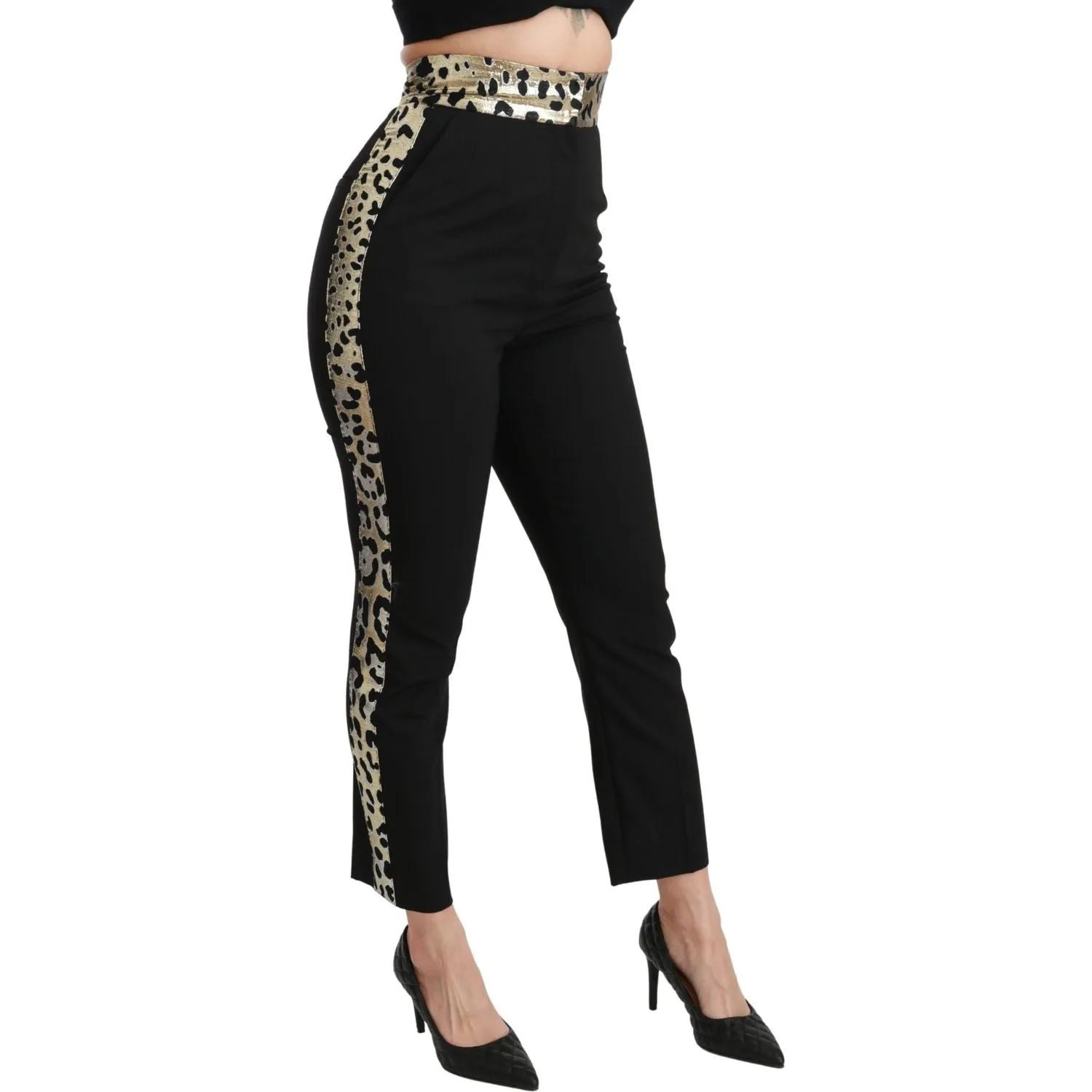 Dolce & Gabbana Gold Leopard Jacquard High Waist Pants