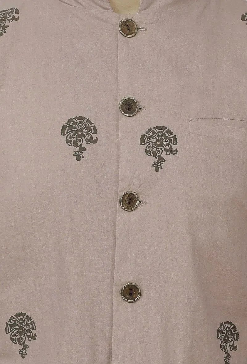 Dusky Brown Cotton Block Print Nehru Jacket