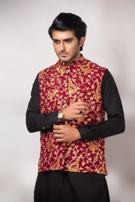 ER WC 1009 Maoon Zari work Waist Coat