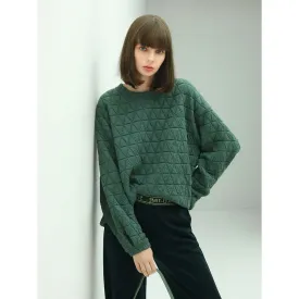 Festive Geometric Quilted Green Pullover Sweater