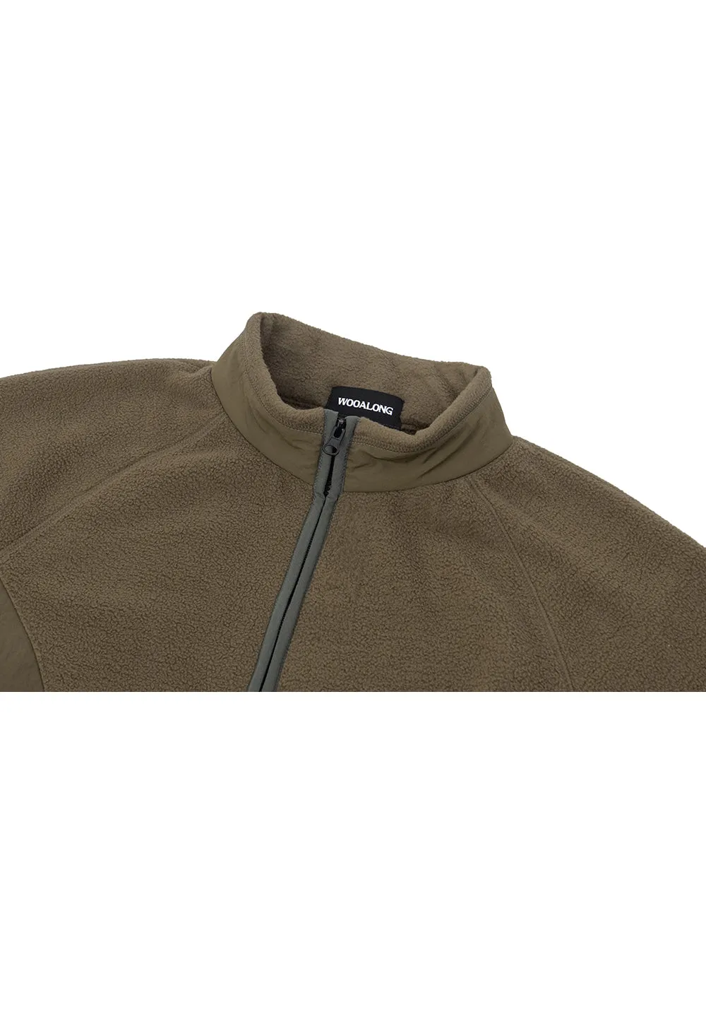 Fleece half neck zip-up khaki