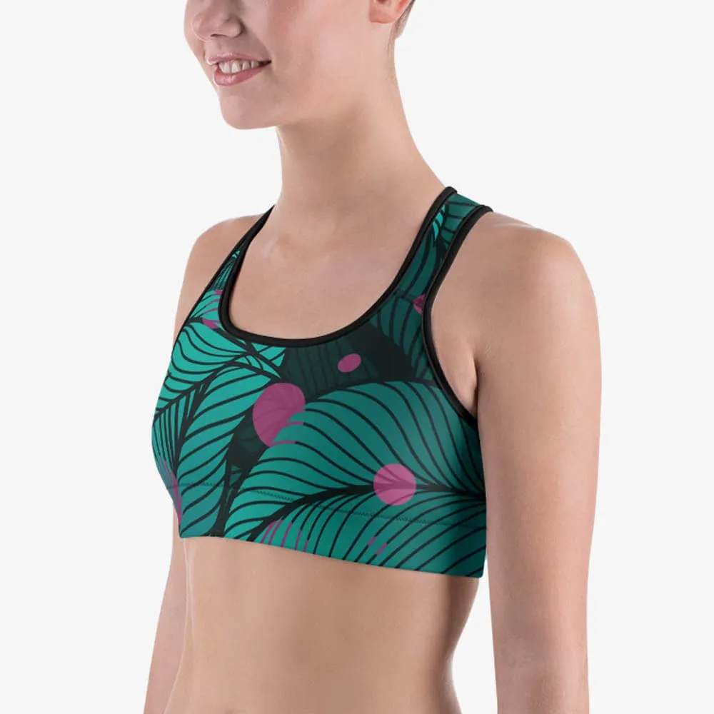 Floral Sports bra "Fireflies" Green/Pink