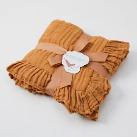 Frill Hem Muslin Baby Blanket - Biscuit