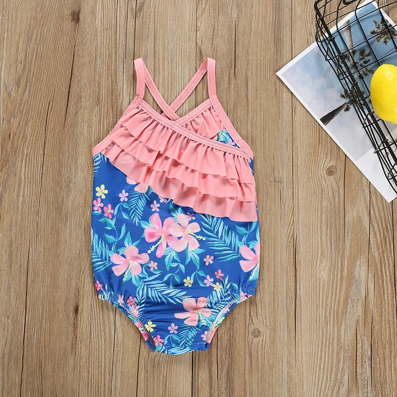 Girl's Swimsuit One-Piece Strap Backless Swimwear