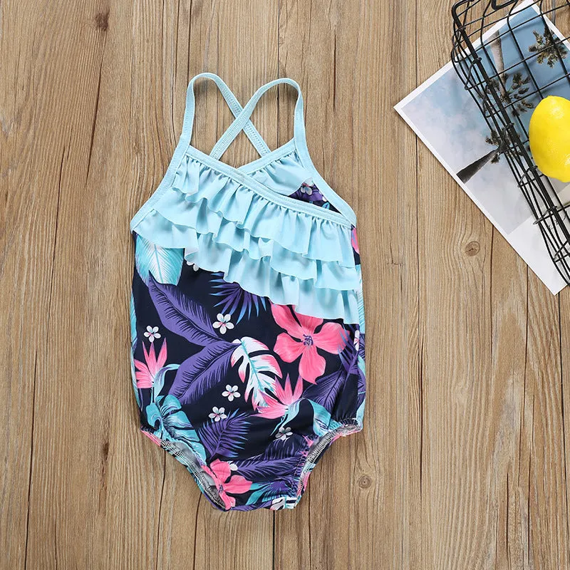 Girl's Swimsuit One-Piece Strap Backless Swimwear