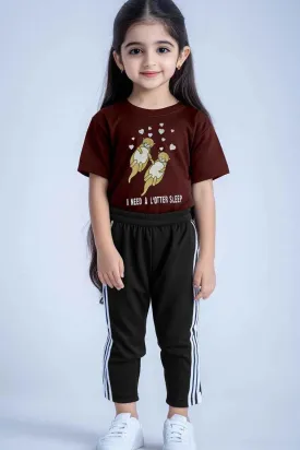 Girls T-shirt and Trouser (maroon and black)