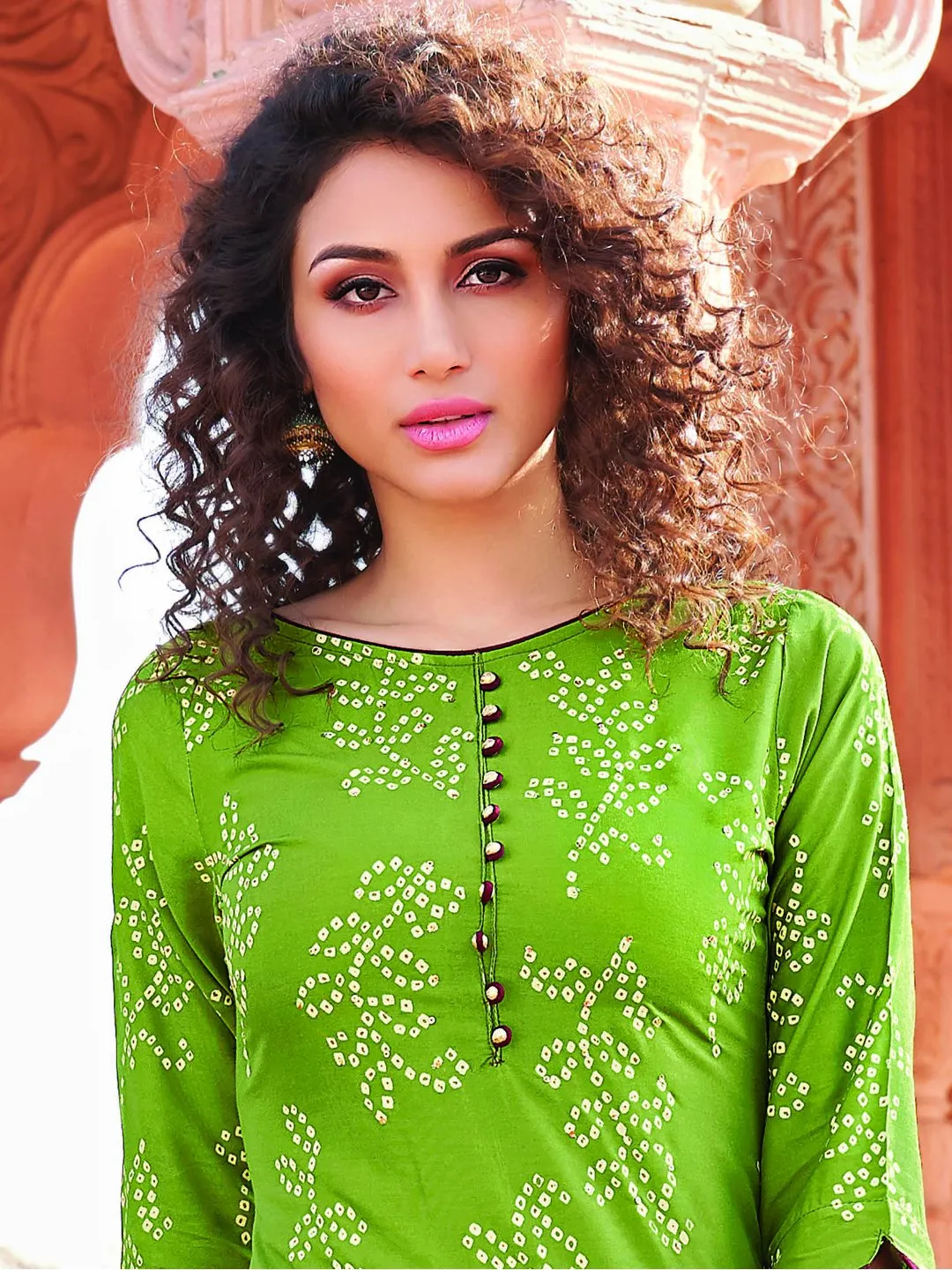 Green Rayon Cotton Kurta with Pants