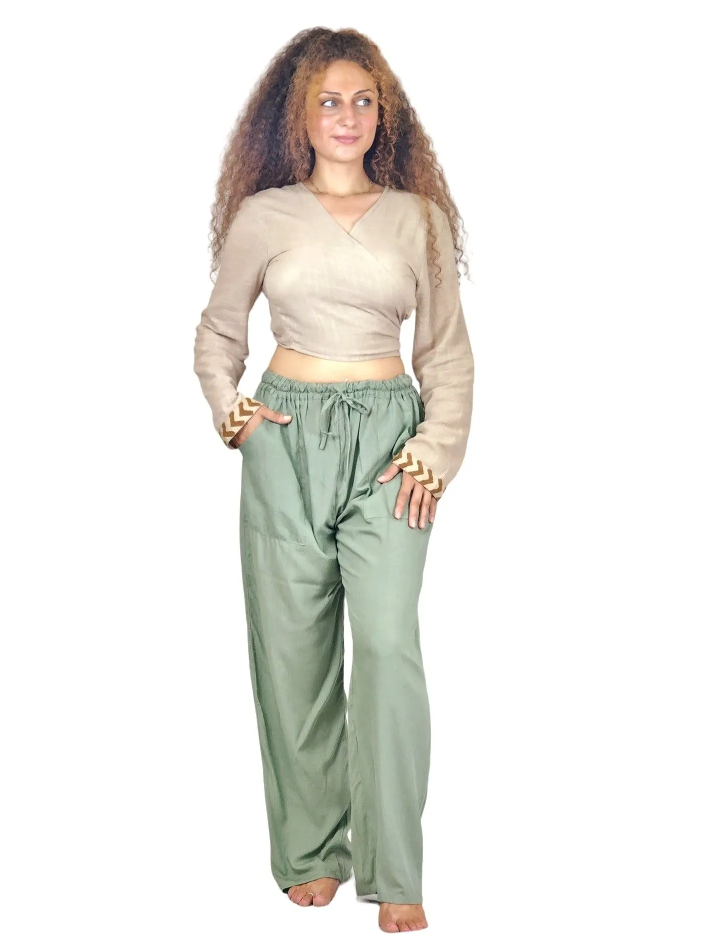 Green Sage Rayon Cotton Trousers