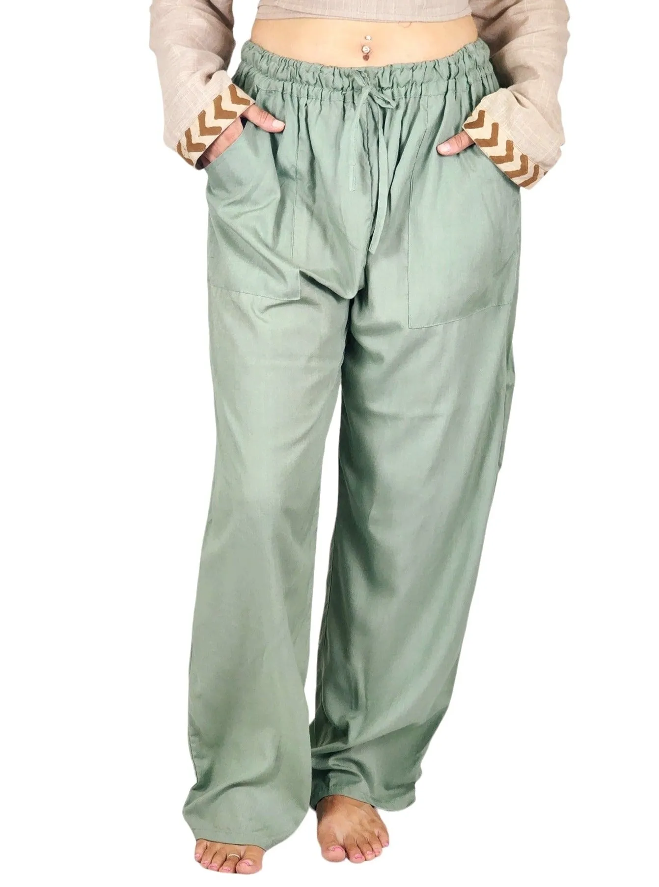 Green Sage Rayon Cotton Trousers