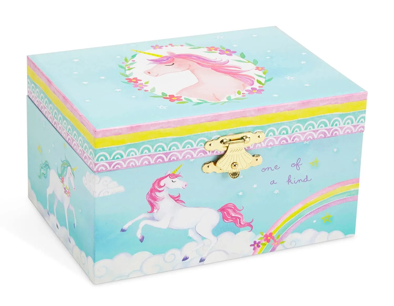 Jewelkeeper Girl's Musical Jewelry Storage Box with Spinning Unicorn, Rainbow Design, The