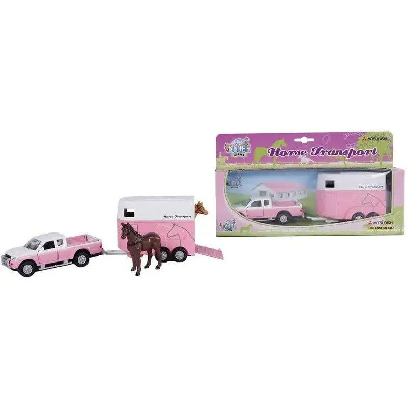 Kids Globe Horses Die Cast Mitsubishi L200 With Horse Trailer