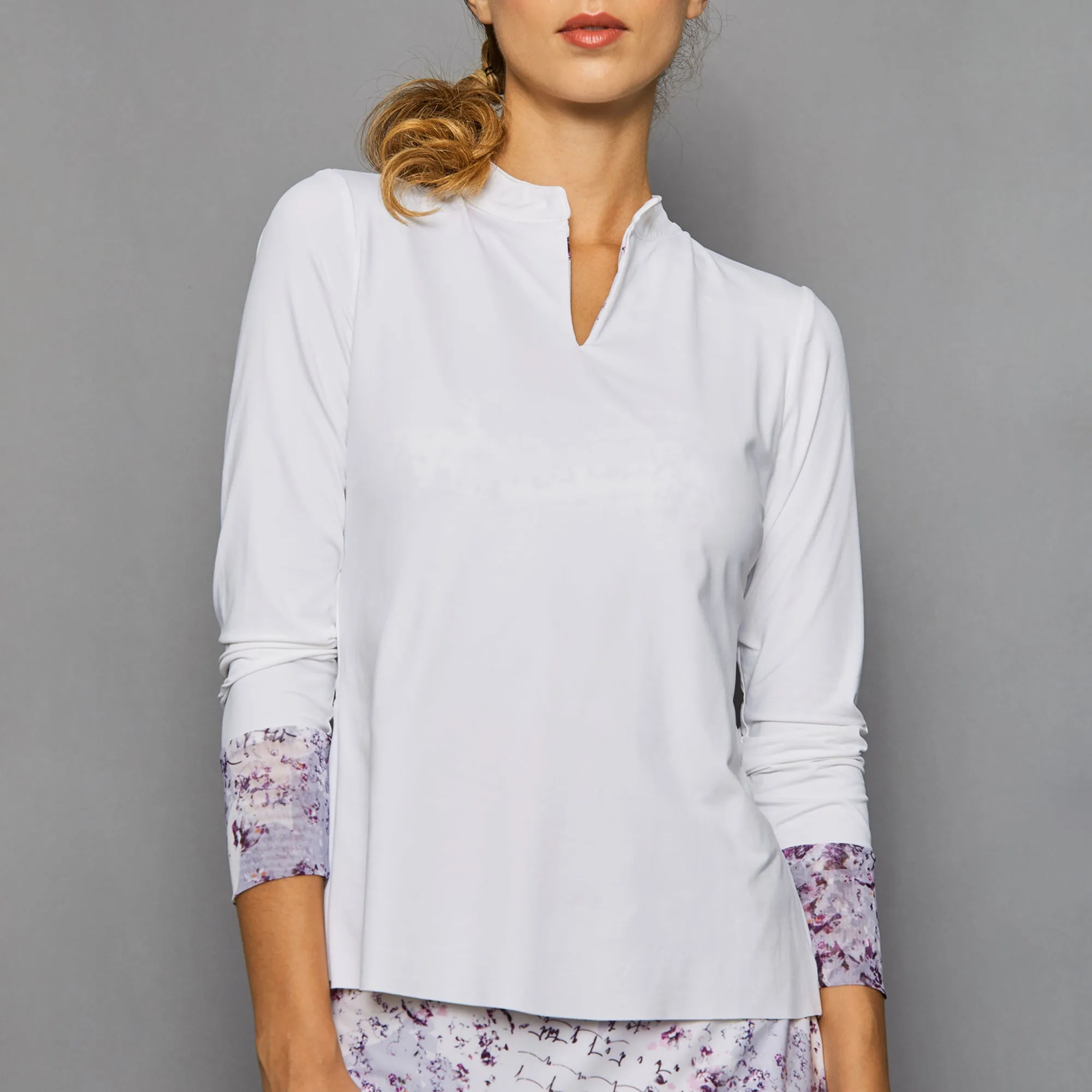 Light Long-Sleeve Collar Top (white)