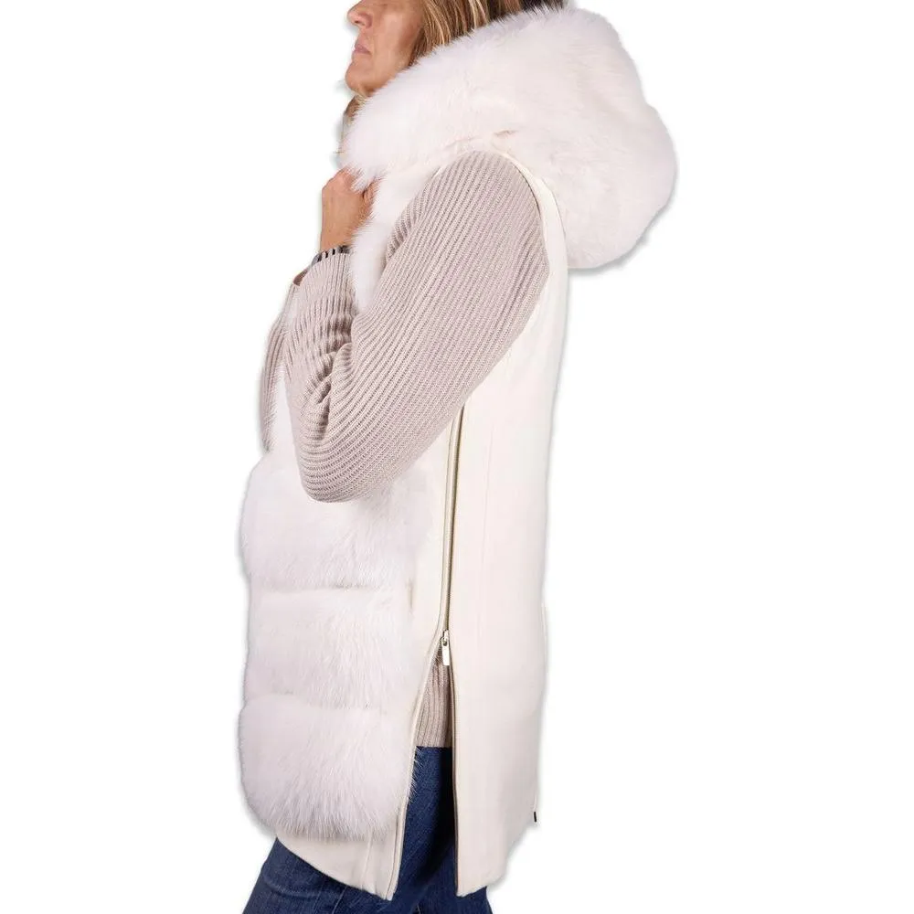 Made in Italy Elegant Sleeveless Wool Coat with Fox Fur Detail