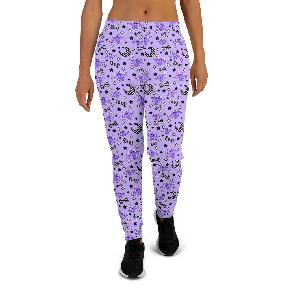 Magical Kawaii Spooky Bats Purple Women's Joggers