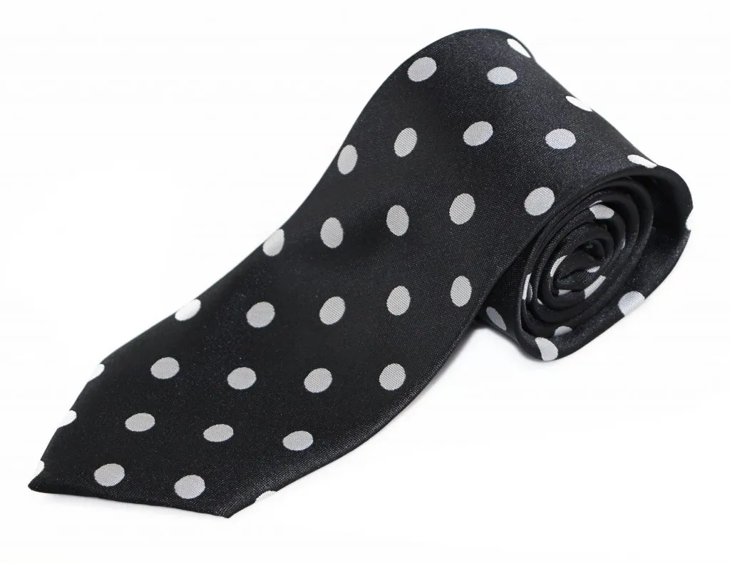 Mens Black & Silver Polka Dot Patterned 8cm Neck Tie