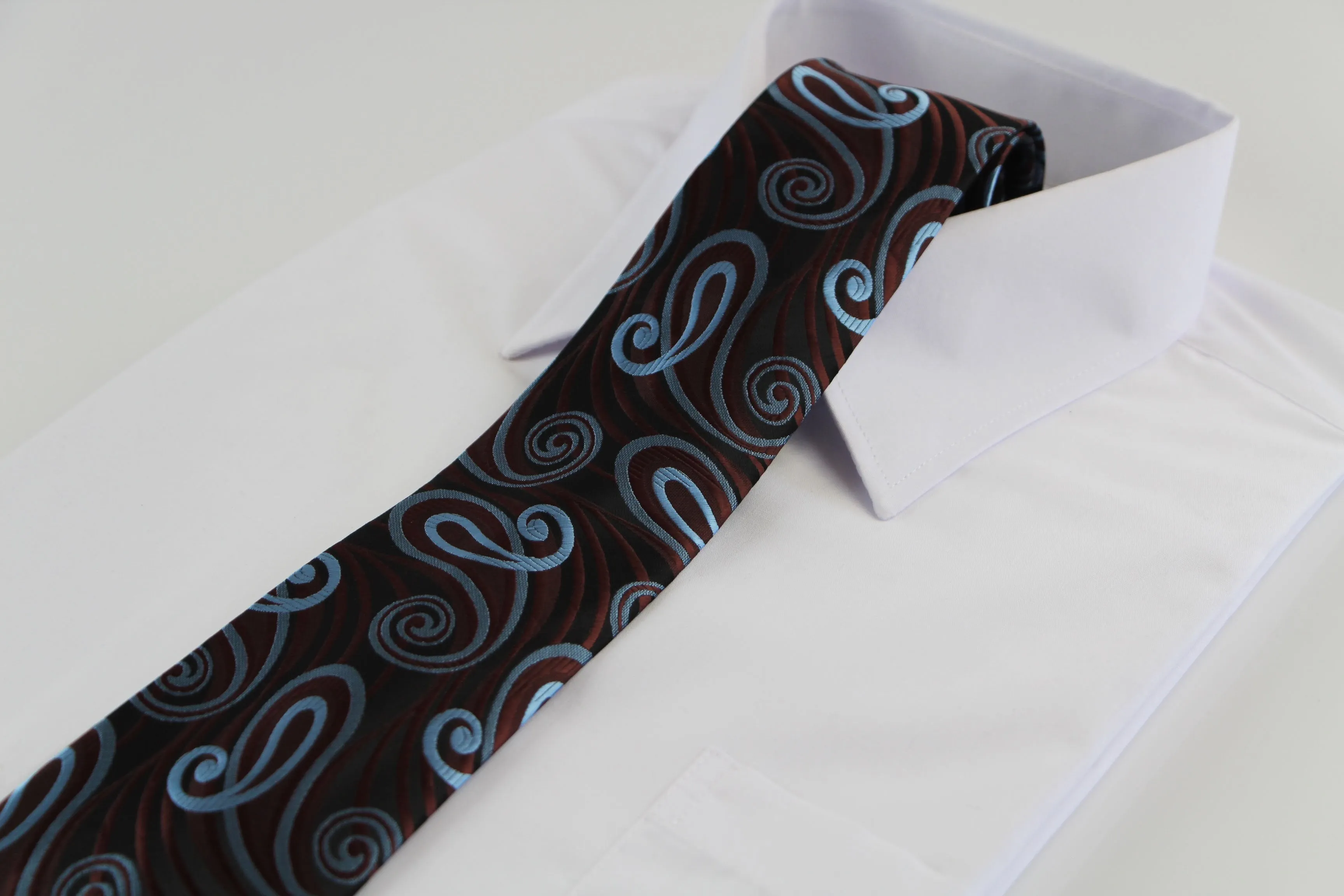 Mens Brown & Grey Swirls Patterned 8cm Neck Tie