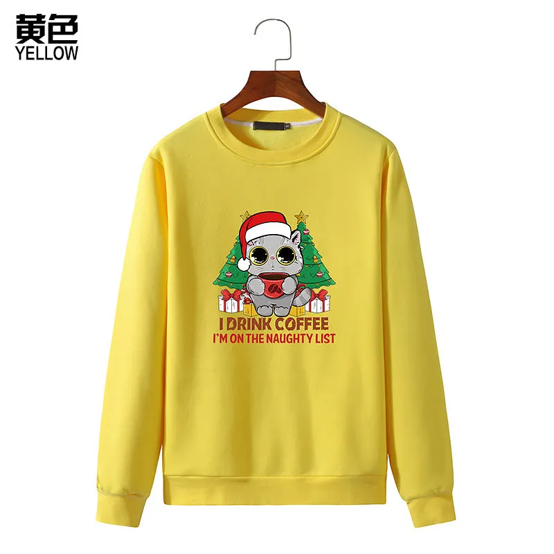 Men's Christmas Cat Print Round Neck Long Sleeve Sweatshirt