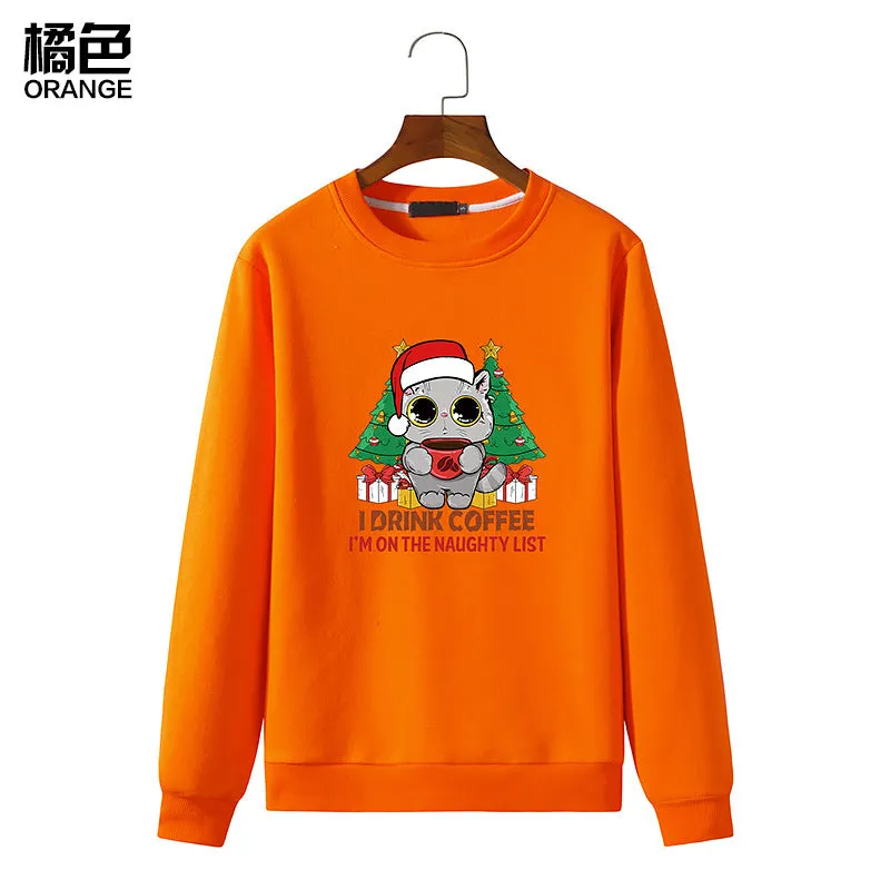 Men's Christmas Cat Print Round Neck Long Sleeve Sweatshirt