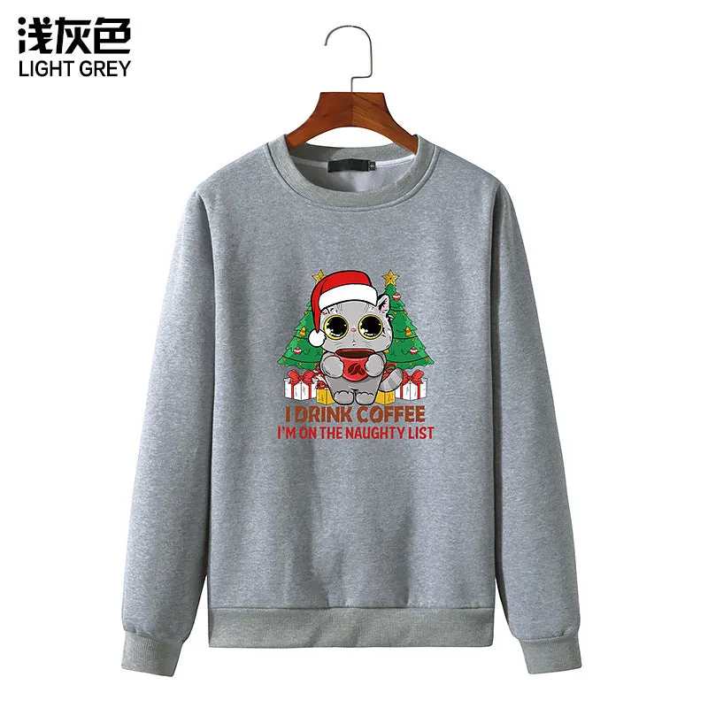 Men's Christmas Cat Print Round Neck Long Sleeve Sweatshirt