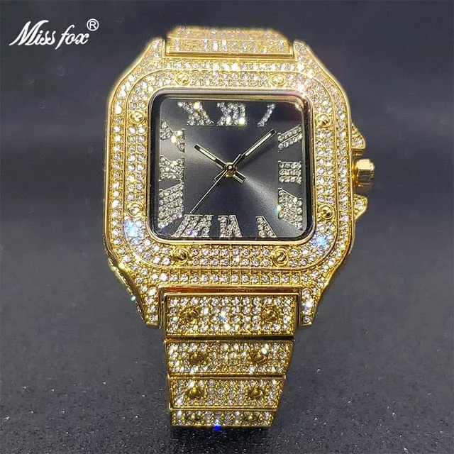 Men's Ice Out Diamond Square Watch by Miss Fox