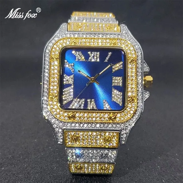 Men's Ice Out Diamond Square Watch by Miss Fox