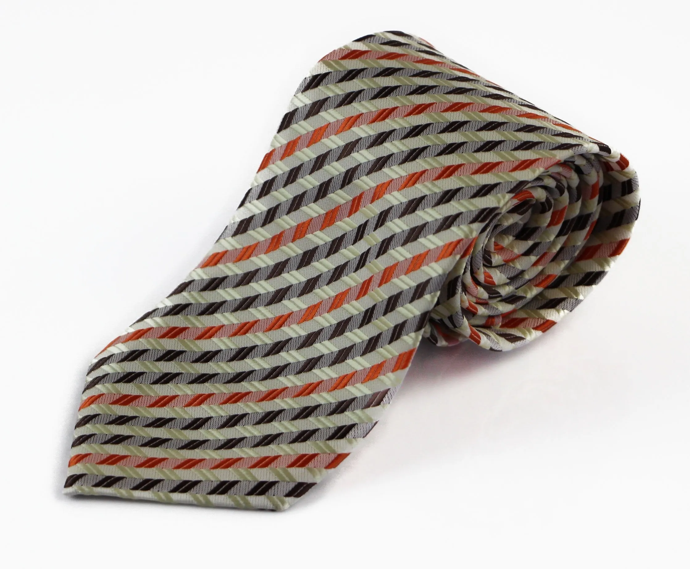 Mens Lime, Brown & Orange Striped Patterned 8cm Neck Tie