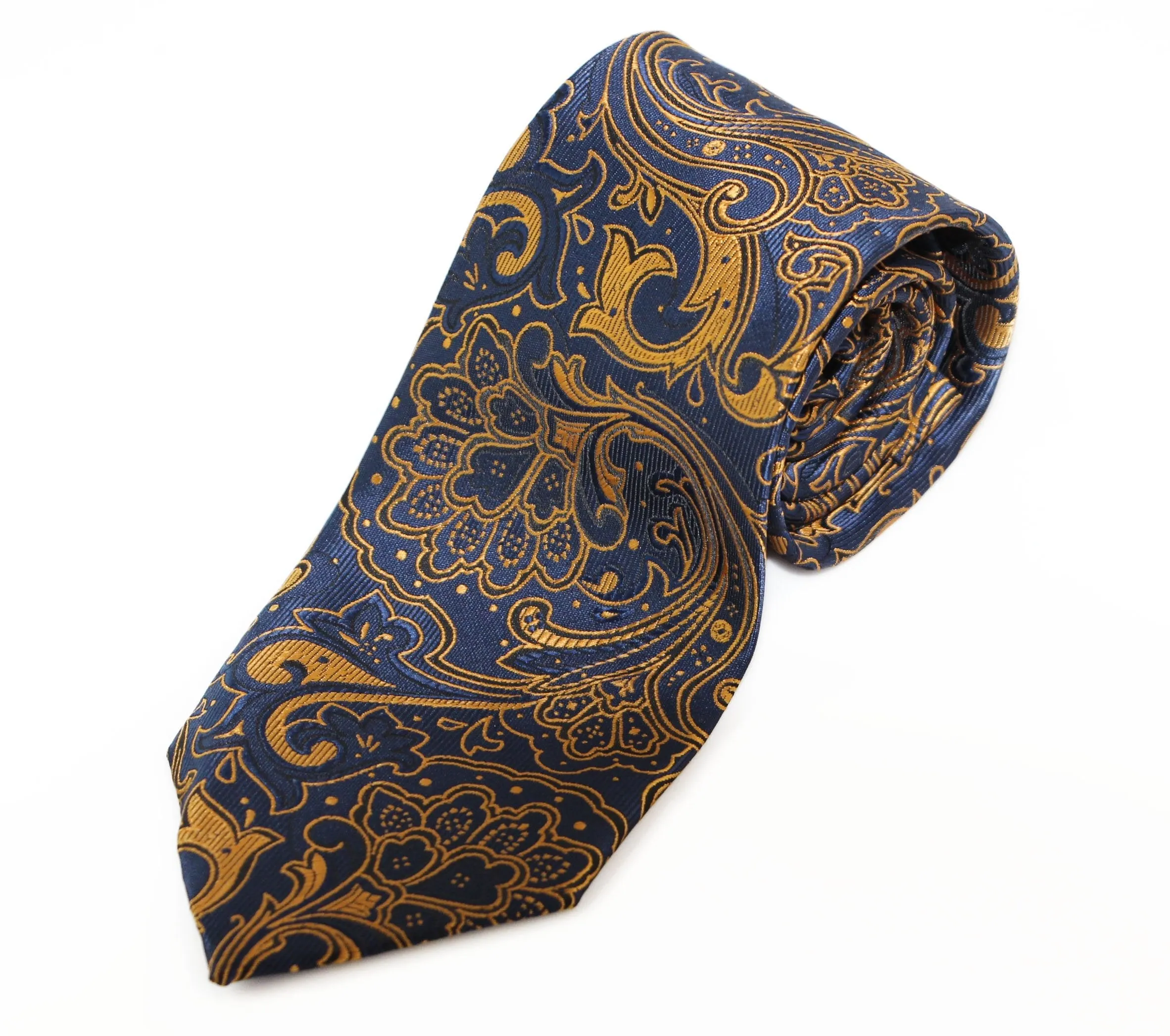 Mens Navy & Burnt Orange Boho Paisley Patterned 8cm Neck Tie