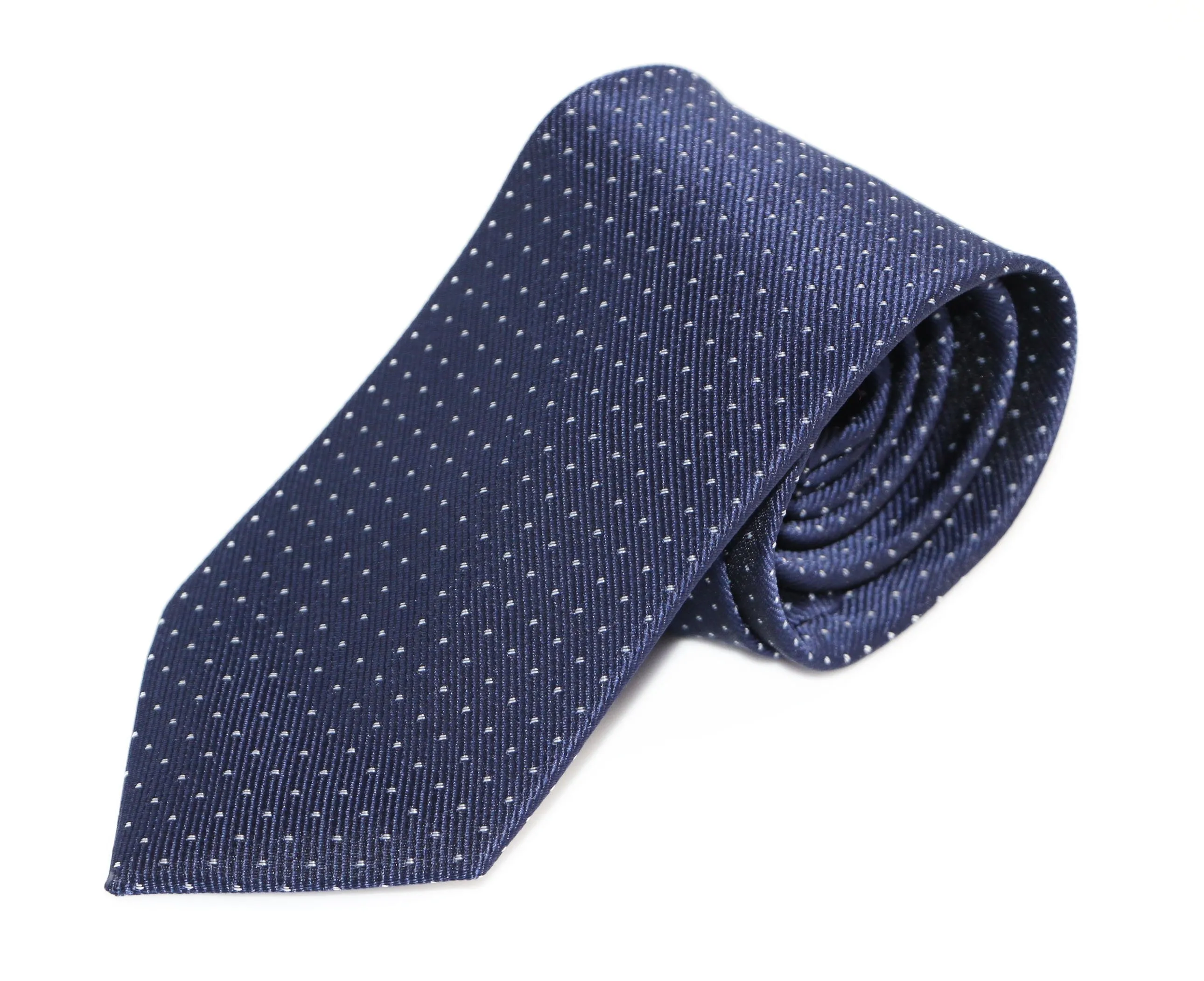 Mens Navy With White Mini Polka Dots Patterned 8cm Neck Tie